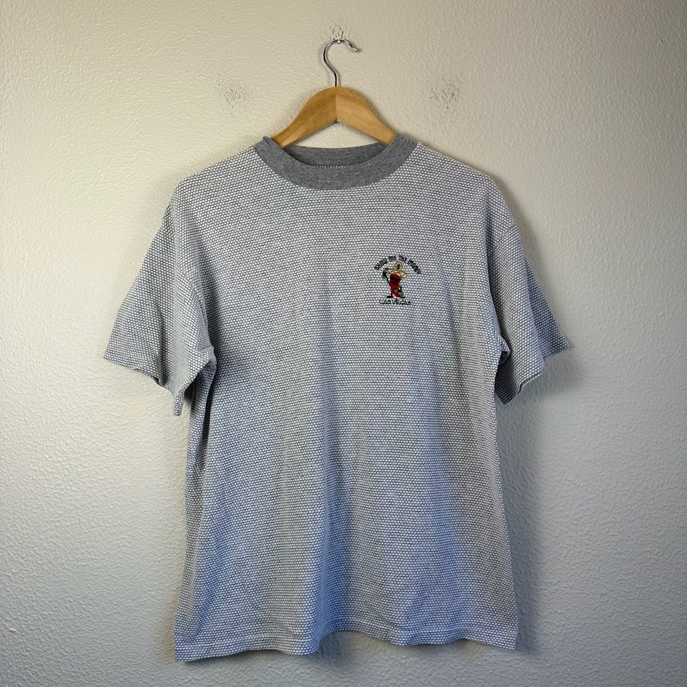 Vintage Waffle Knit T-Shirt Mens M Grey Excellent Las Vegas Graphic Tee